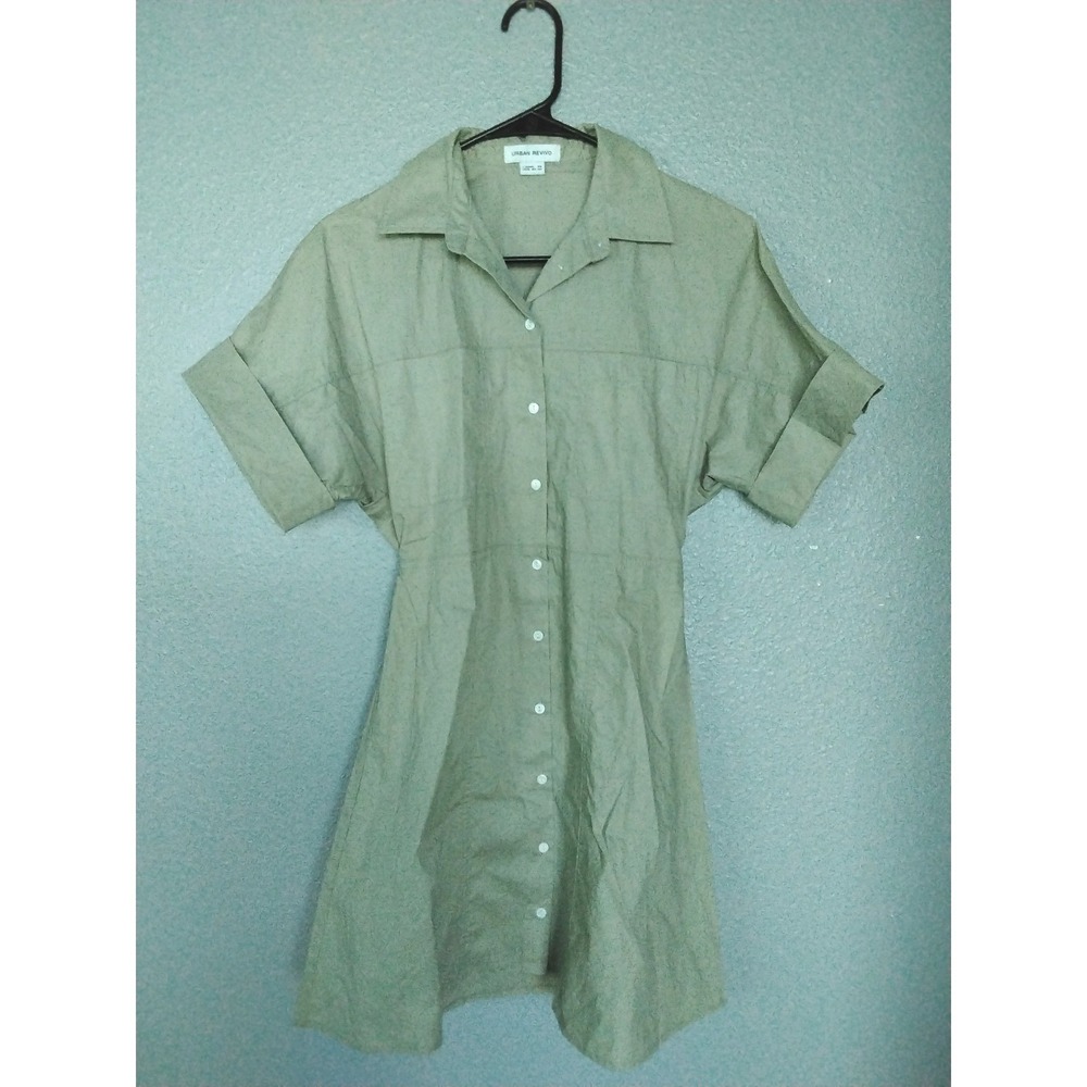 Urban Revivo Womens Sage Green Cotton Button Front Mini Shirt Dress Size S US 4